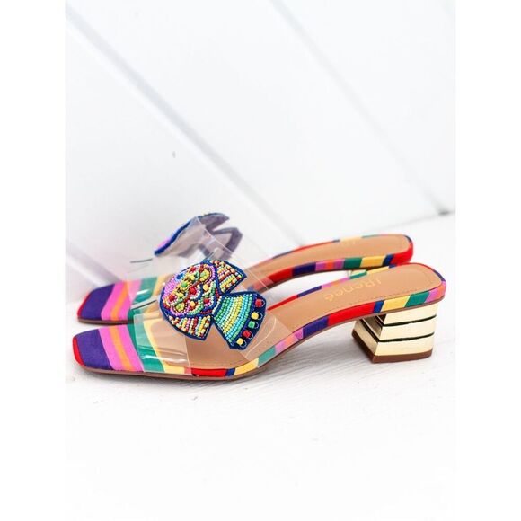 J. Renee Women’s Roline Clear/Bright Multi Beaded Fish Slip In Block Heel Sandal - Picture 1 of 14